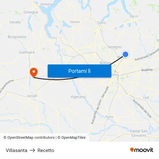 Villasanta to Recetto map