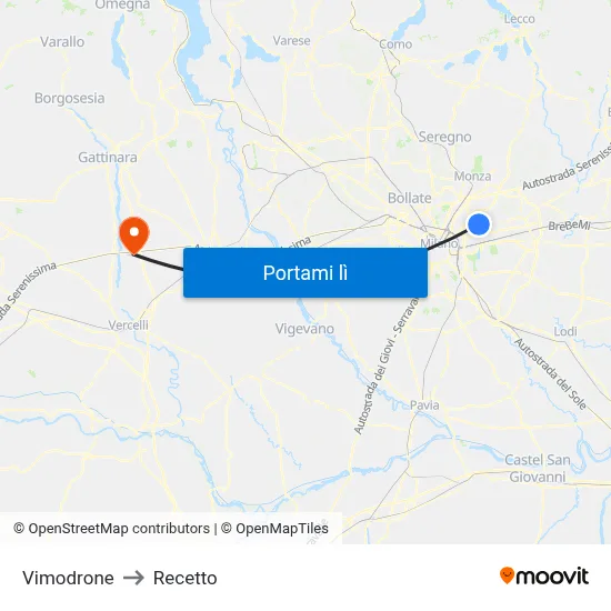 Vimodrone to Recetto map