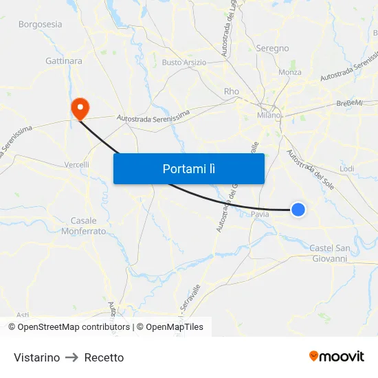 Vistarino to Recetto map