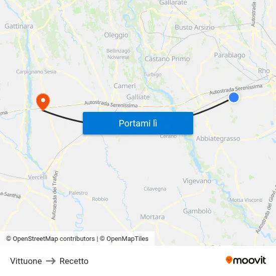 Vittuone to Recetto map