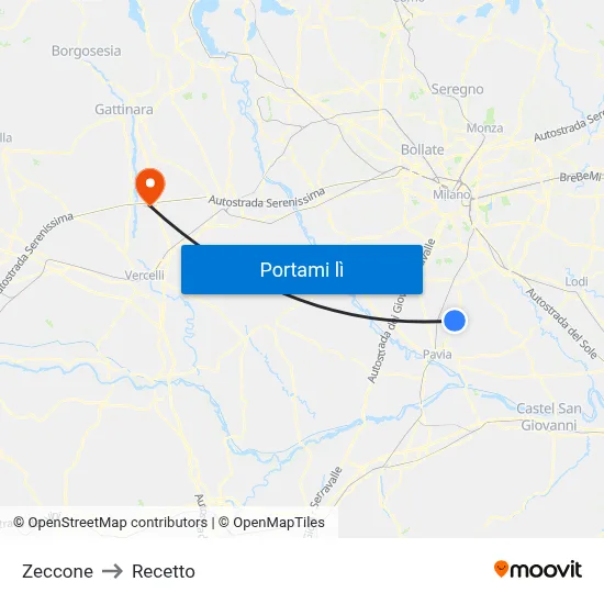 Zeccone to Recetto map