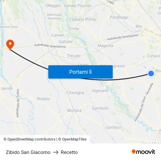 Zibido San Giacomo to Recetto map