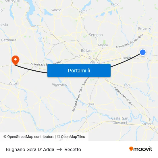 Brignano Gera D' Adda to Recetto map