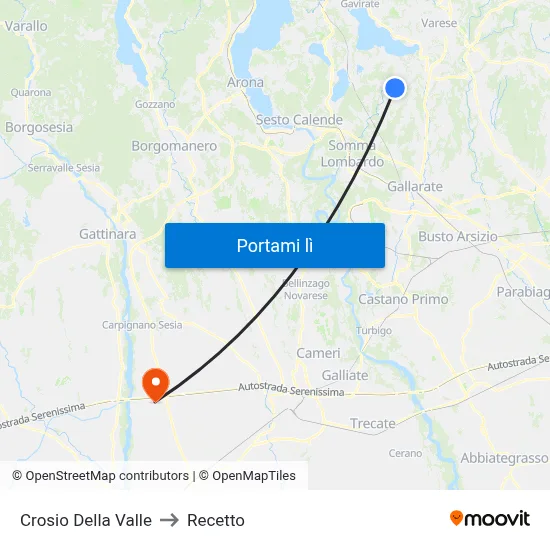 Crosio Della Valle to Recetto map