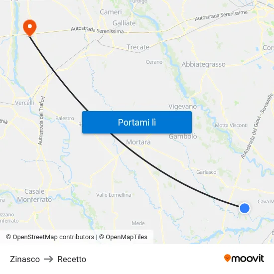 Zinasco to Recetto map