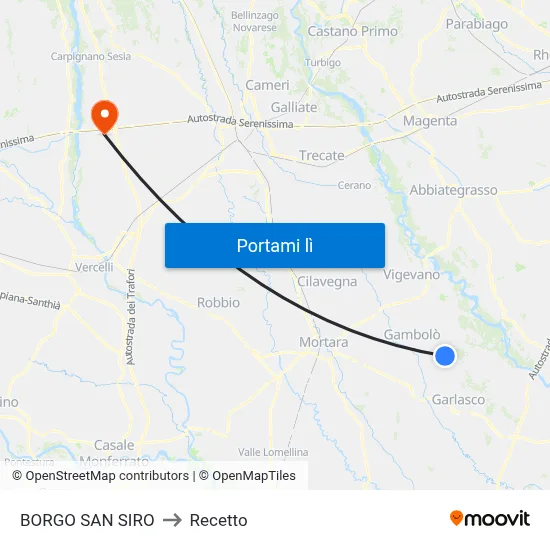 BORGO SAN SIRO to Recetto map