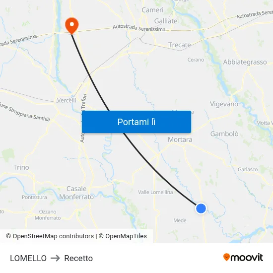 LOMELLO to Recetto map