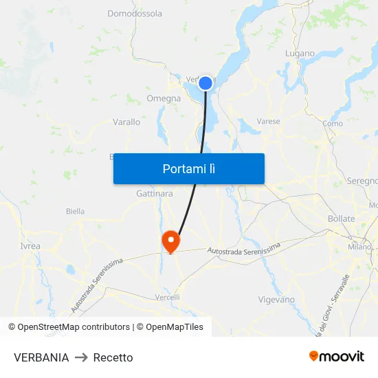 VERBANIA to Recetto map