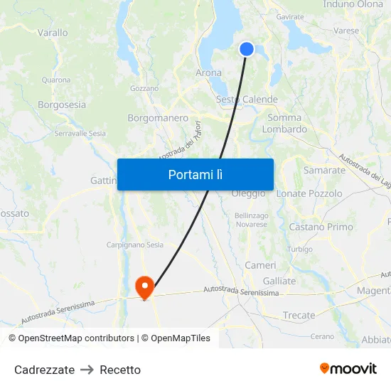 Cadrezzate to Recetto map