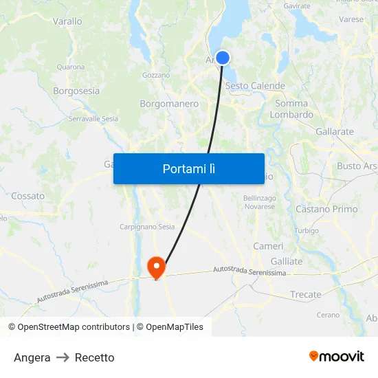 Angera to Recetto map
