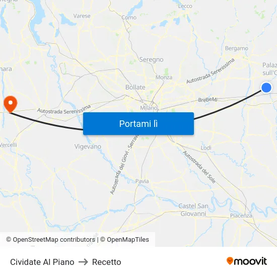 Cividate Al Piano to Recetto map
