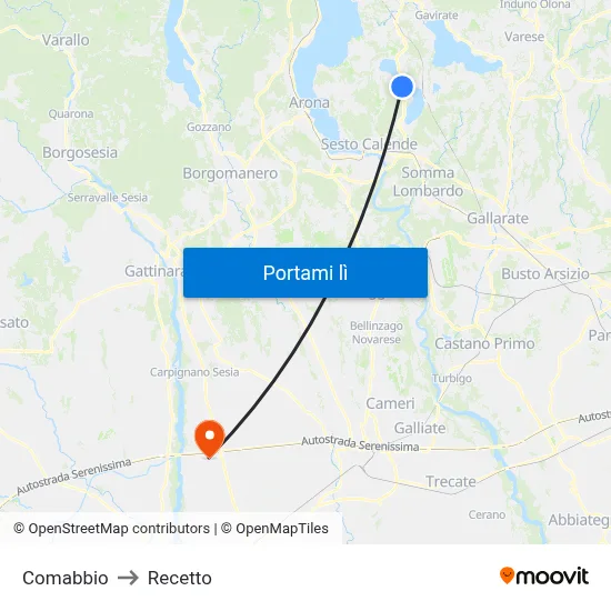 Comabbio to Recetto map