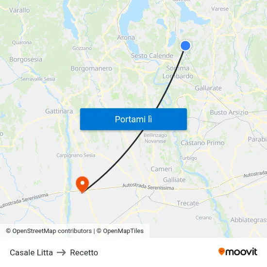 Casale Litta to Recetto map