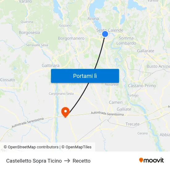 Castelletto Sopra Ticino to Recetto map