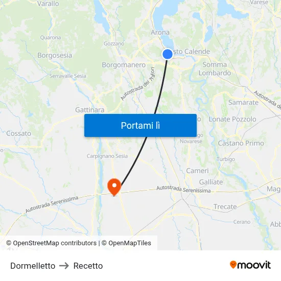Dormelletto to Recetto map