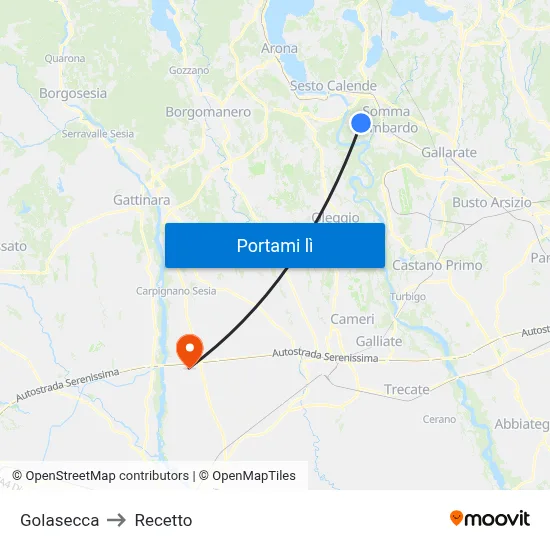 Golasecca to Recetto map