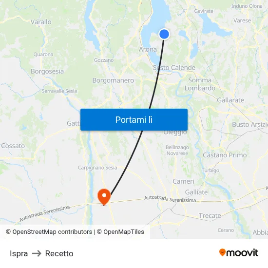 Ispra to Recetto map