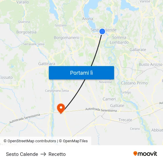 Sesto Calende to Recetto map