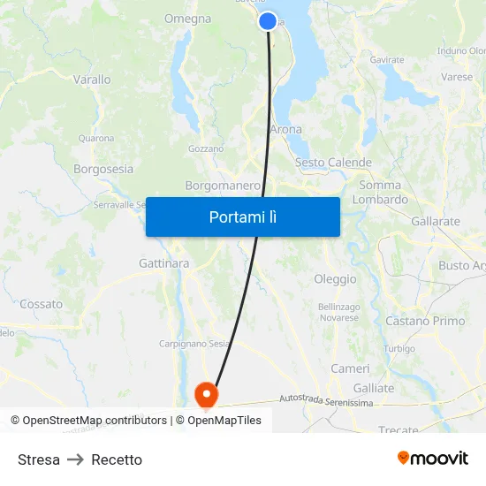 Stresa to Recetto map