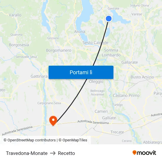 Travedona-Monate to Recetto map