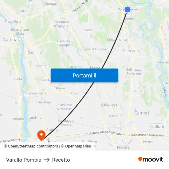 Varallo Pombia to Recetto map