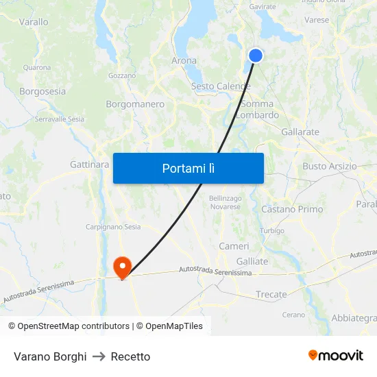 Varano Borghi to Recetto map