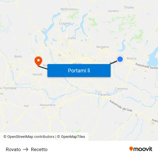 Rovato to Recetto map