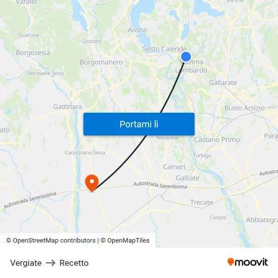 Vergiate to Recetto map