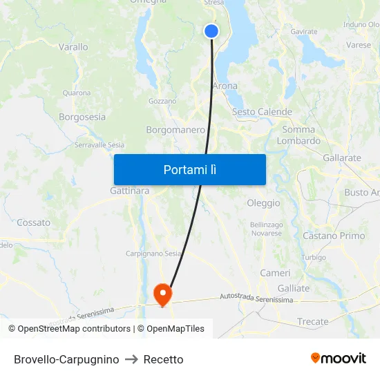 Brovello-Carpugnino to Recetto map