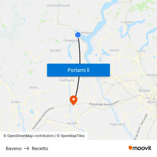 Baveno to Recetto map
