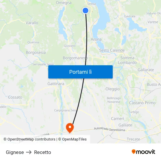 Gignese to Recetto map