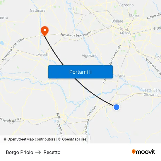 Borgo Priolo to Recetto map