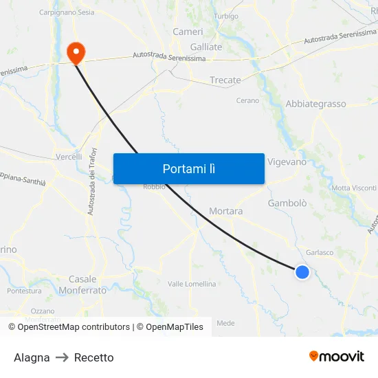 Alagna to Recetto map