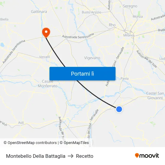 Montebello Della Battaglia to Recetto map