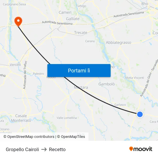 Gropello Cairoli to Recetto map