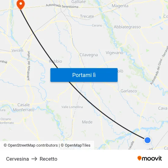 Cervesina to Recetto map