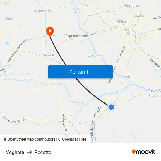 Voghera to Recetto map