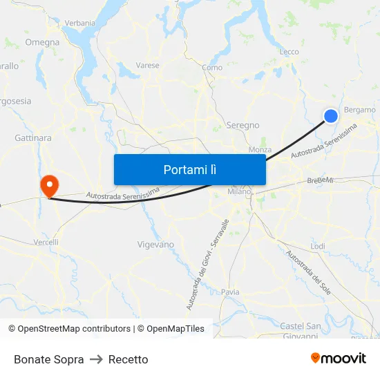 Bonate Sopra to Recetto map