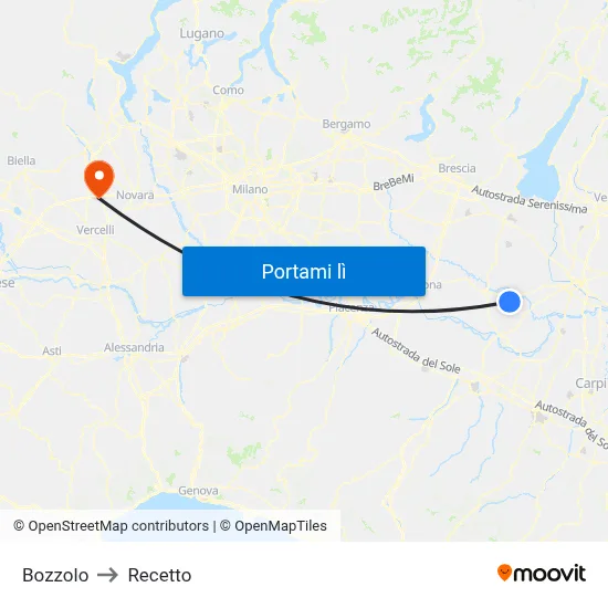 Bozzolo to Recetto map