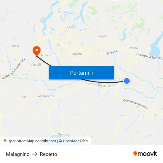 Malagnino to Recetto map