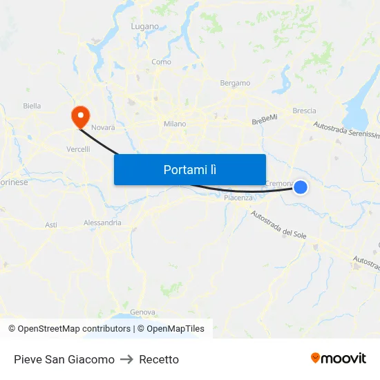 Pieve San Giacomo to Recetto map