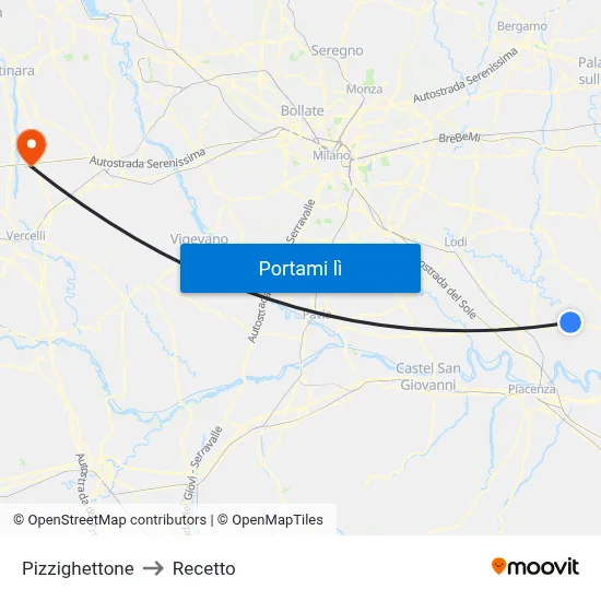 Pizzighettone to Recetto map