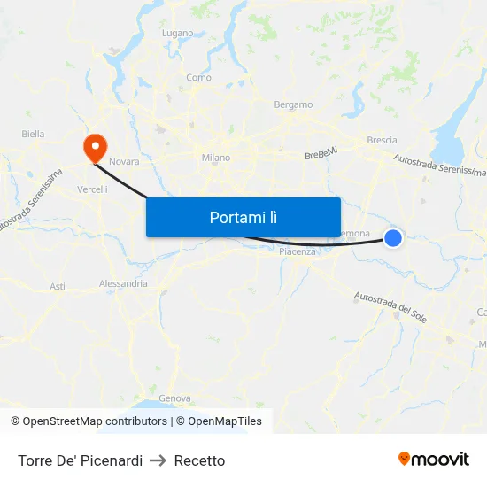 Torre De' Picenardi to Recetto map
