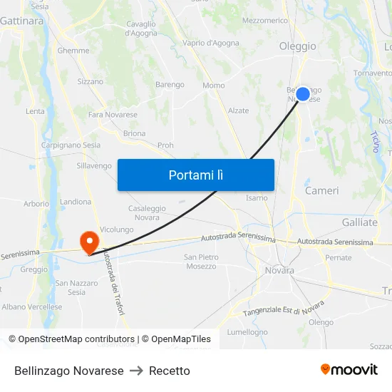 Bellinzago Novarese to Recetto map