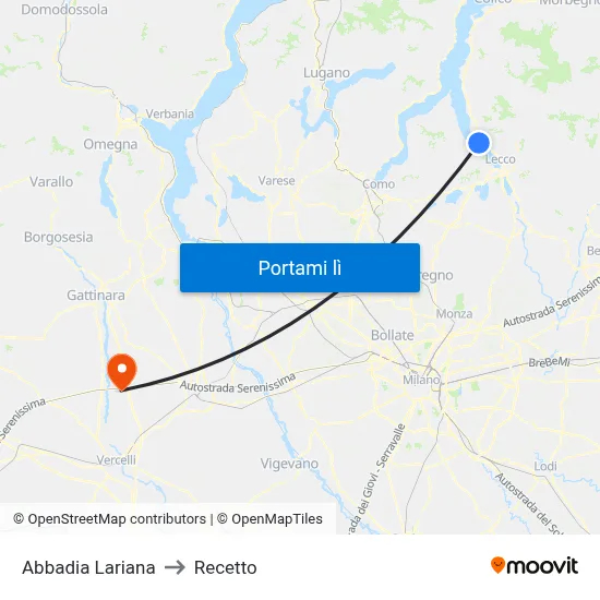 Abbadia Lariana to Recetto map