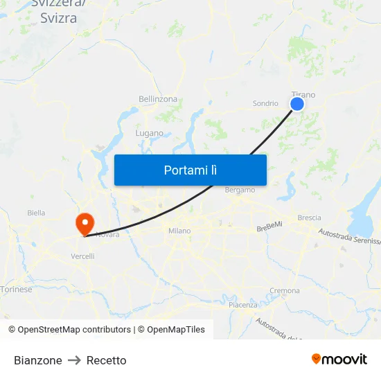 Bianzone to Recetto map