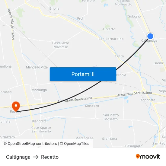 Caltignaga to Recetto map