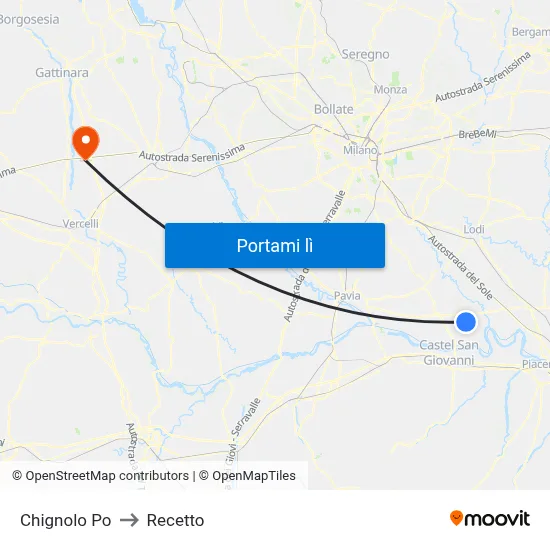 Chignolo Po to Recetto map
