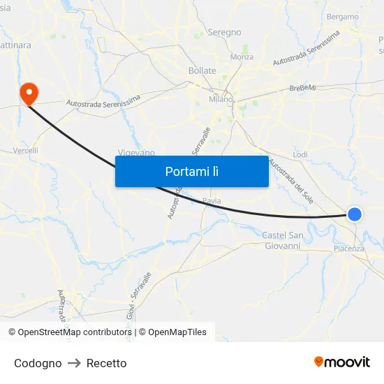 Codogno to Recetto map
