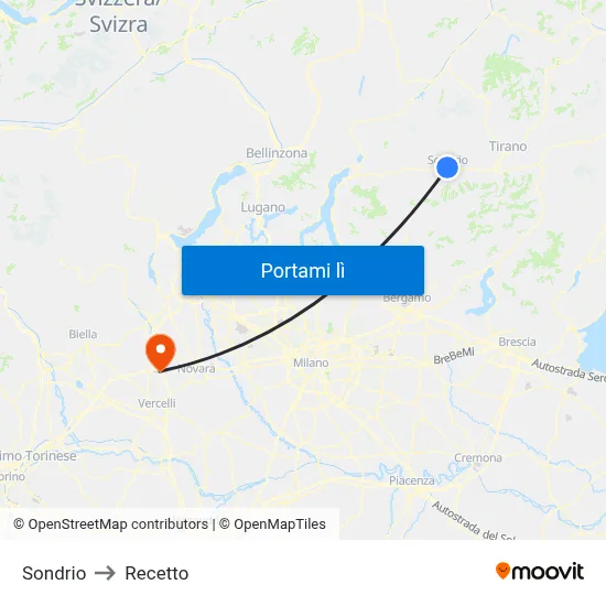 Sondrio to Recetto map